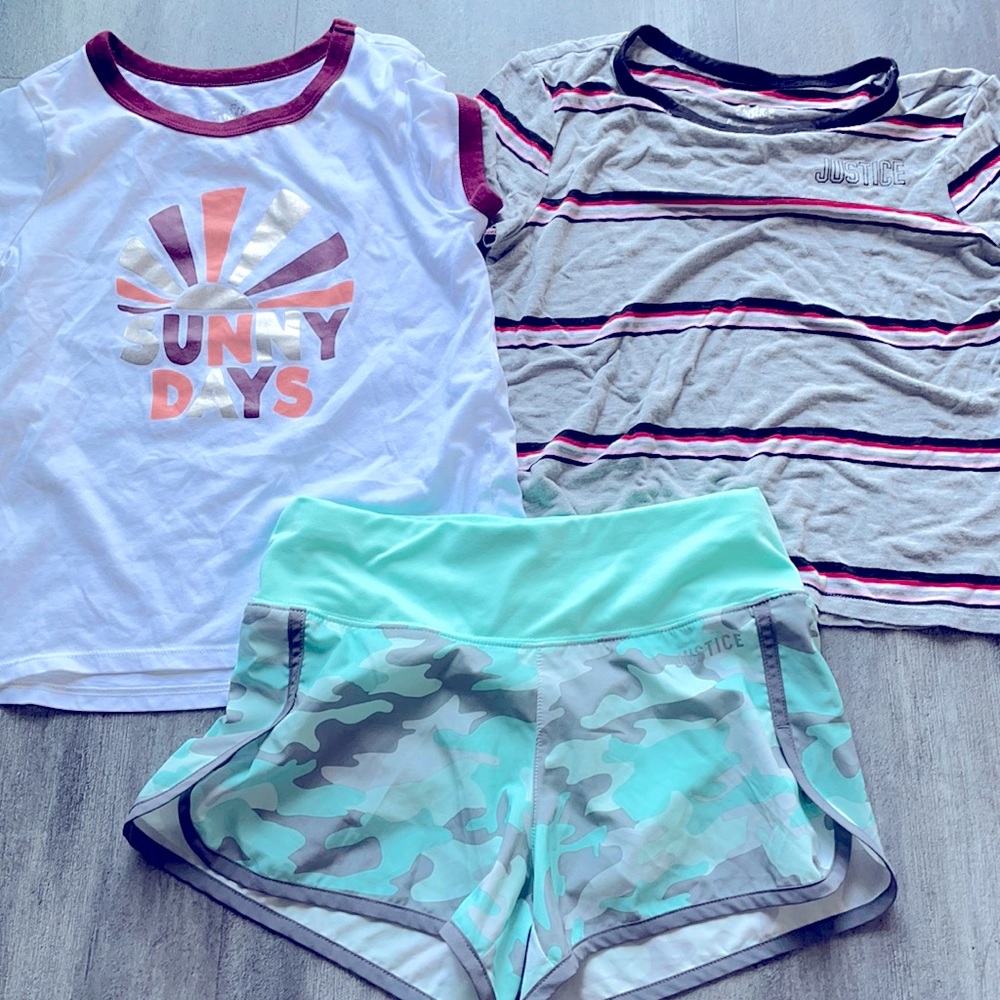JUSTICE size 8: T-shirts & 1 pair of shorts